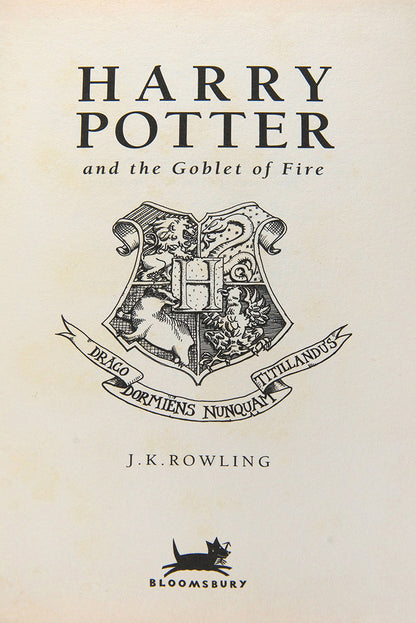 A fine first edition of the fourth Harry Potter book by J.K. Rowling, Harry Potter and the Goblet of Fire, the first in the series to state 'First Edition'