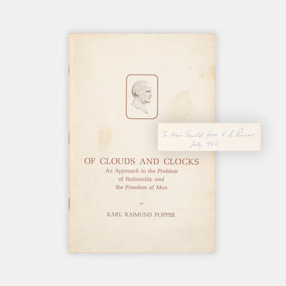 The first printing of si Karl Popper's lecture on human freedom Of Clouds and Clocks, inscribe dhim him to Alan Gould