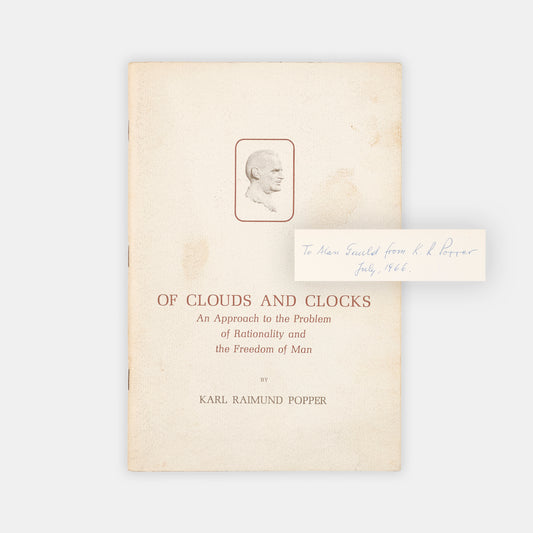 The first printing of si Karl Popper's lecture on human freedom Of Clouds and Clocks, inscribe dhim him to Alan Gould