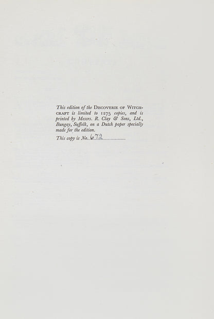An excellent, limited edition printing of this seminal treatise debunking the belief in witchcraft by Reginald Scot