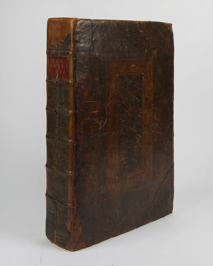 An impressive pulpit folio edition of the King James Bible, illustrated with engraved general and New Testament title-pages, and bound in contemporary panelled calf