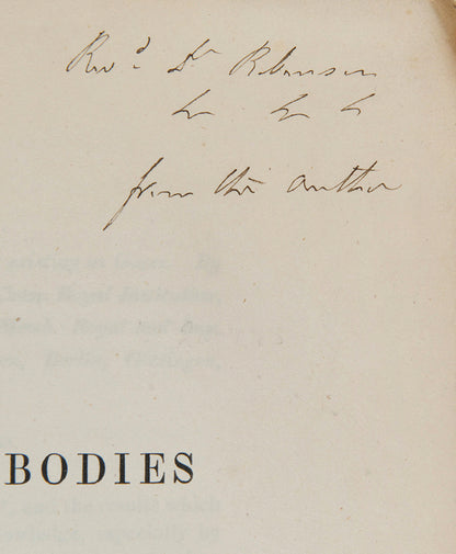 The rare offprint of Michael Faraday's On the Liquefaction and Solidification of Bodies Generally Existing as Gases, a presentation copy inscribed by the author.