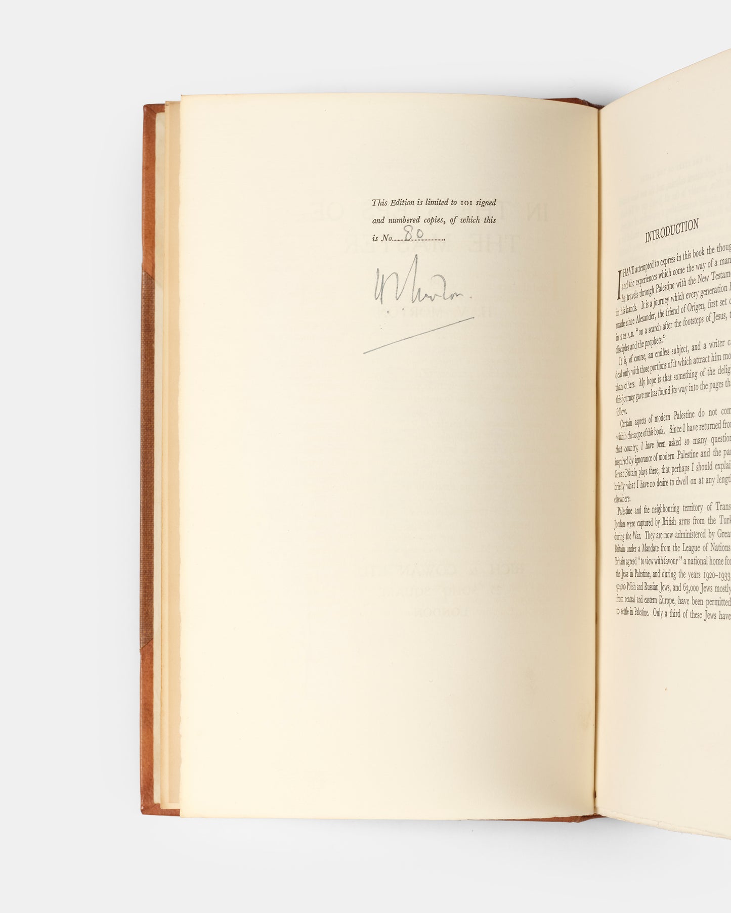 H. V. Morton's In the Steps of the Master, the Signed Large Paper edition in a half roan binding.