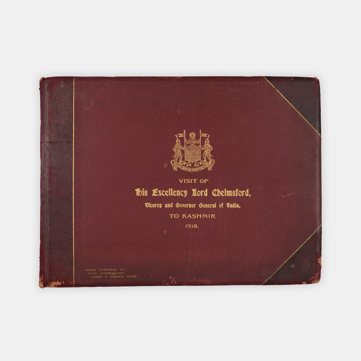 Charming commemorative photograph album of the Visit of His Excellency Lord Chelmsford, Viceroy and Governor General of India, to Kashmir 1918, also meeting the Maharajah Jagatjit Singh Sahib Bahadur of Kapurthala in the Punjab.