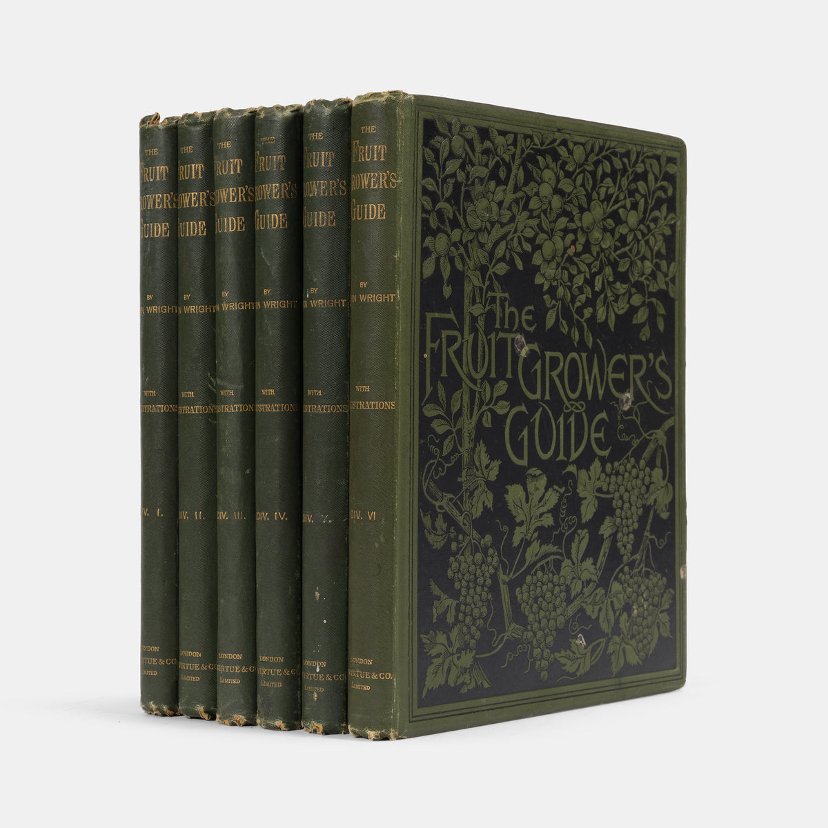 Charming set of The Fruit Grower's Guide by John Wright and illustrated by May Rivers, one of the classic victorian works of British gardening and fruit trees.