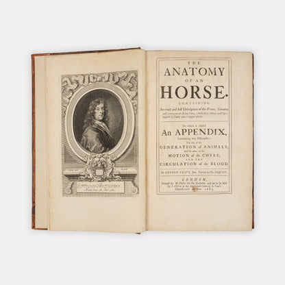 The first edition of one of the earliest works on horse anatomy in the English language, The Anatomy of an Horse by Andrew Snape, published in 1683.