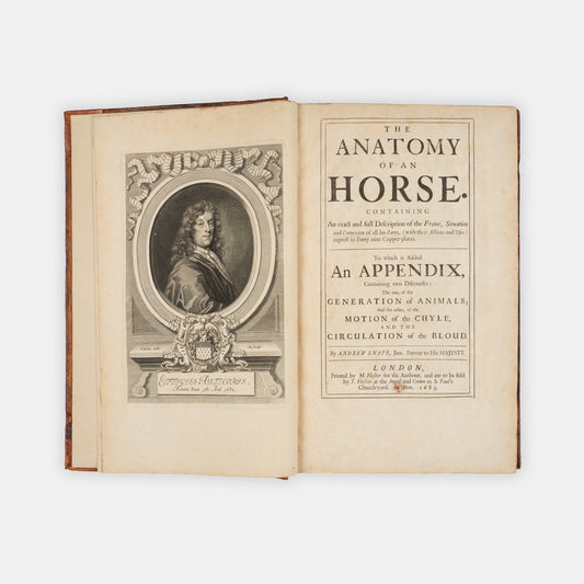 The first edition of one of the earliest works on horse anatomy in the English language, The Anatomy of an Horse by Andrew Snape, published in 1683