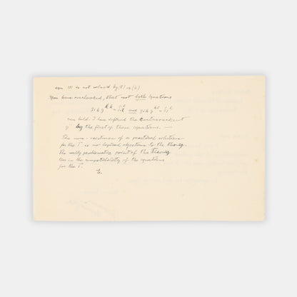 Initialled autograph letter by Albert Einstein correcting the work of graduate student  and future theoretical physicist Behram Kurşunoğlu on the unified field theory