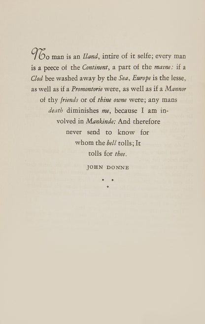 First edition of <em>For Whom the Bell Tolls,</em> one of Ernest Hemingway's most famous novels documenting the the story of American teacher Robert Jordan's experience of the Spanish Civil War. 