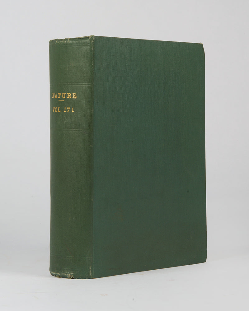 First edition, the complete 1953 volume of the journal Nature containing the first four papers on the structure of DNA, signed by Francis Crick on the first paper, 'A Structure for Deoxyribose Nucleic Acid'.