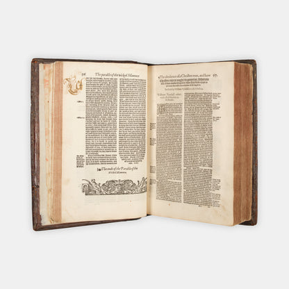 The first edition of the collected works of the Protestant marturs William Tyndale, John Frifth and Robert Barnes in English