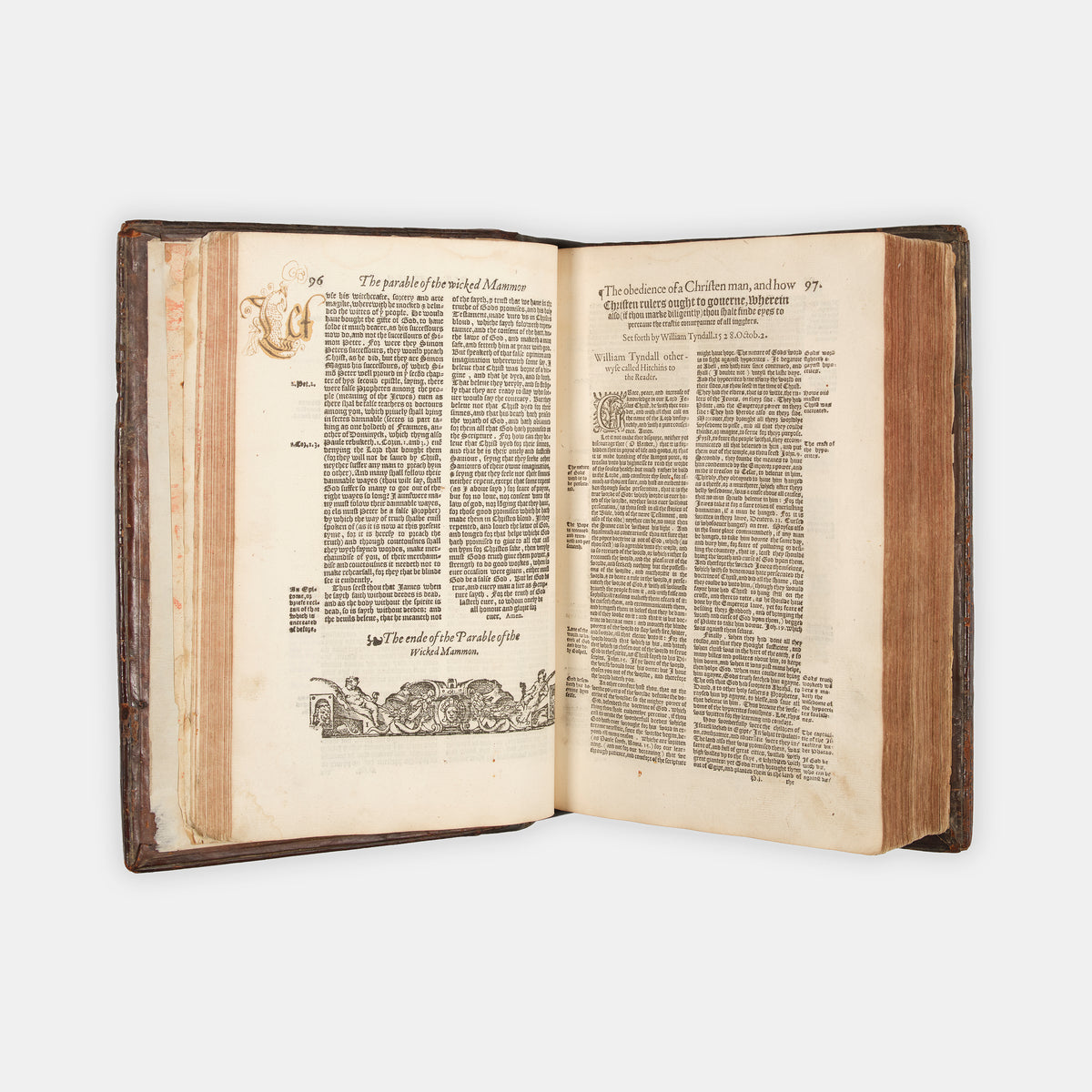 The first edition of the collected works of the Protestant marturs William Tyndale, John Frifth and Robert Barnes in English