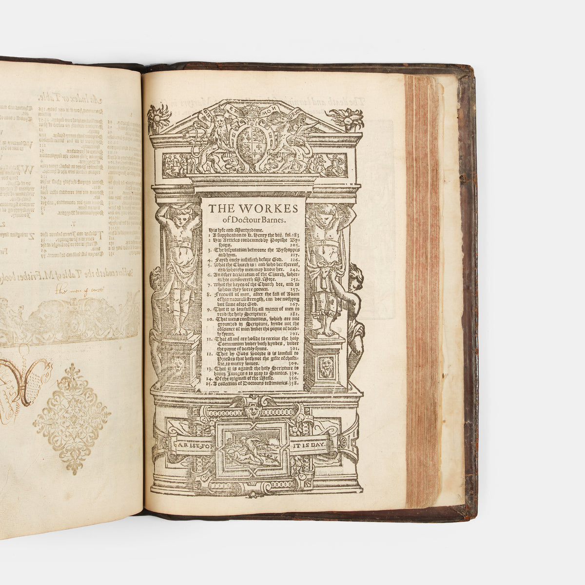The first edition of the collected works of the Protestant marturs William Tyndale, John Frifth and Robert Barnes in English