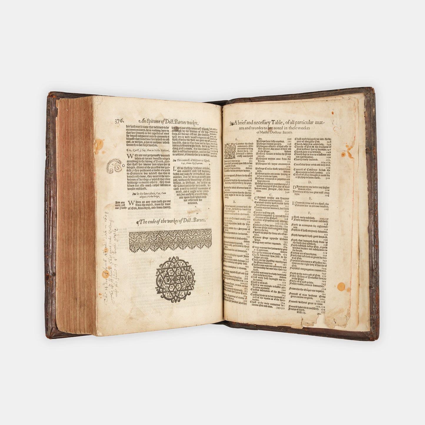 The first edition of the collected works of the Protestant marturs William Tyndale, John Frifth and Robert Barnes in English