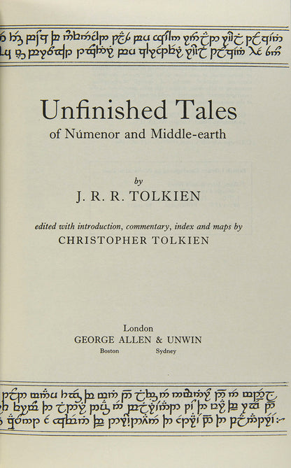 The first edition, first impression of Tolkien's posthumously published collection of  Unfinished Tales of Númenor and Middle-earth