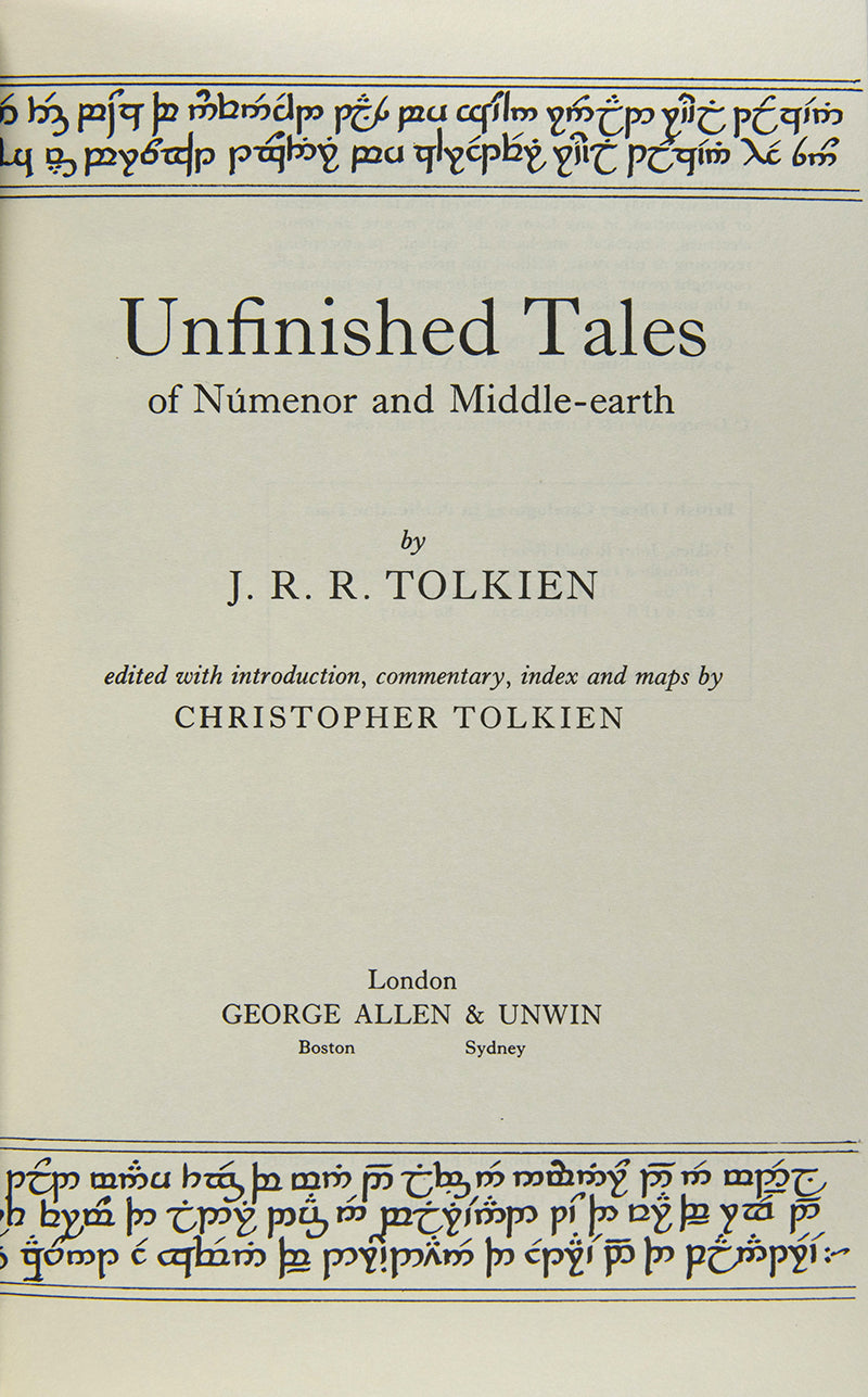 The first edition, first impression of Tolkien's posthumously published collection of  Unfinished Tales of Númenor and Middle-earth