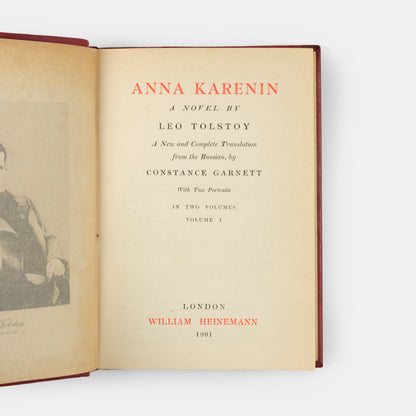 A first edition of the Garnett translation of Anna Karenin by Leo Tolstoy.