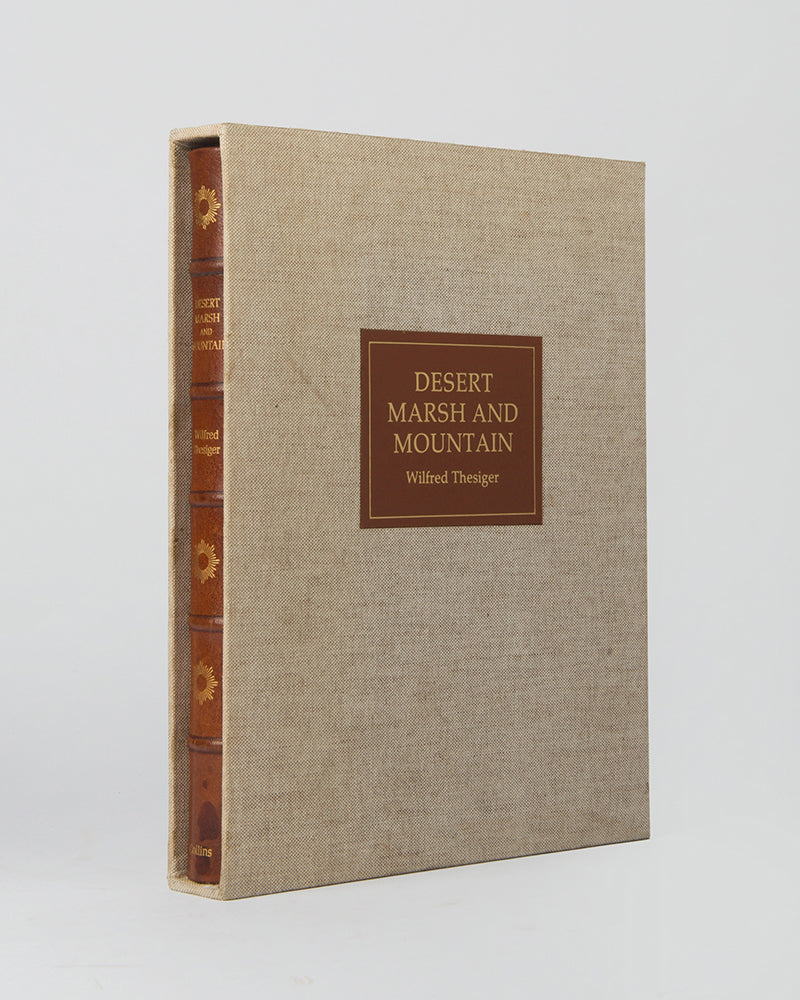 Signed limited edition of Wilfrid Thesiger's Desert, Marsh and Mountain, recounting the Gulf, Iraq and Yemen, just 1 of 160 copies.