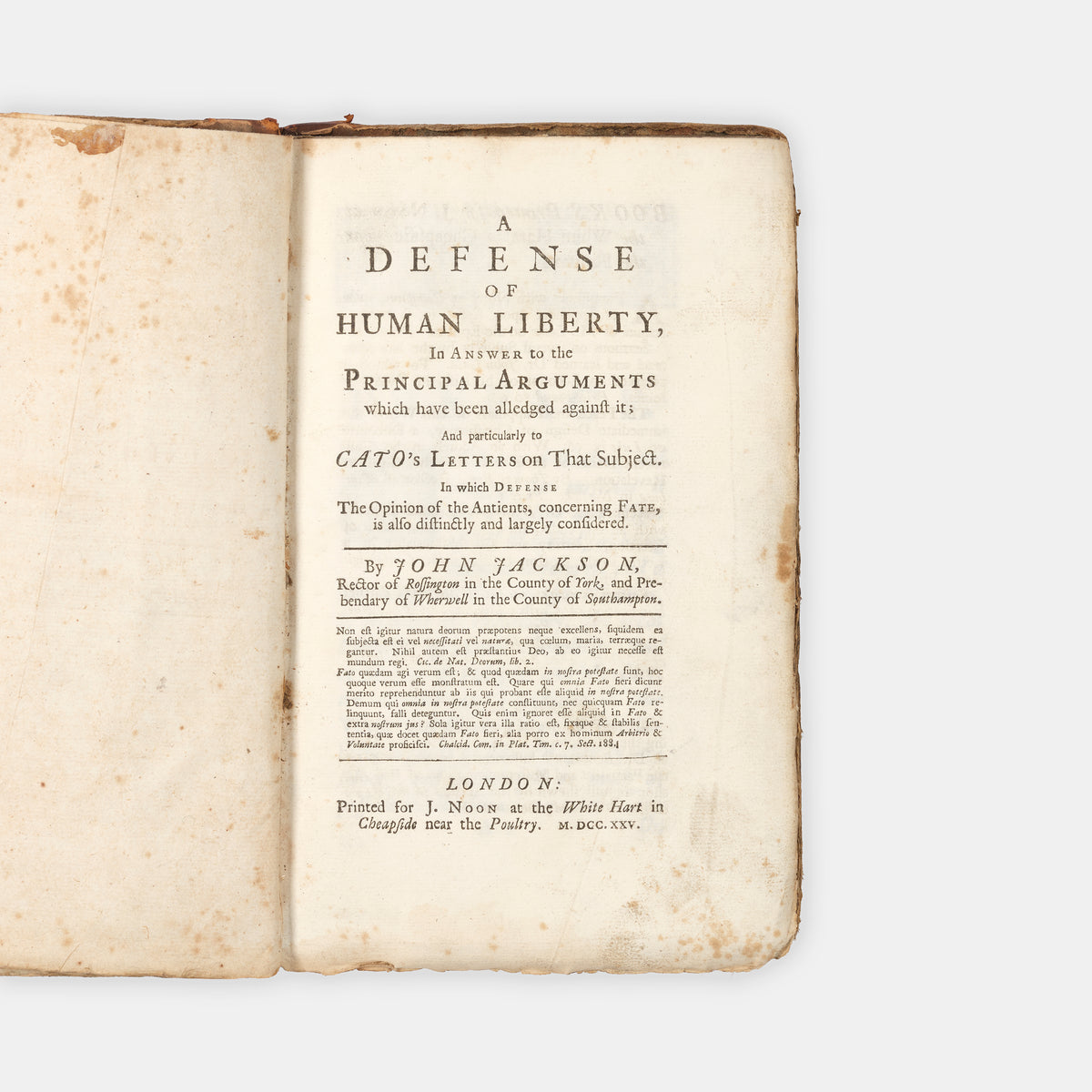 The first edition of this reply by the religious controversialist John Jackson to Cato's Letters