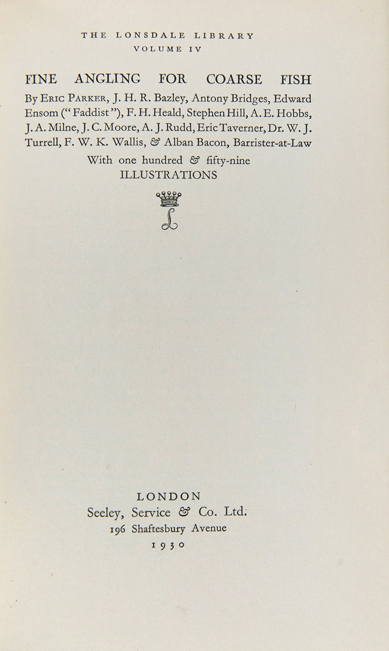 Deluxe issue of the first edition of Fine Angling for Coarse Fish by Eric Parker and others for the Lonsdale Library, in full blue morocco.