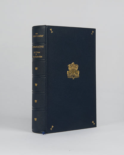 Deluxe issue of the first edition of Motor Racing by Peter Berthon and others for the Lonsdale Library, in full blue morocco.