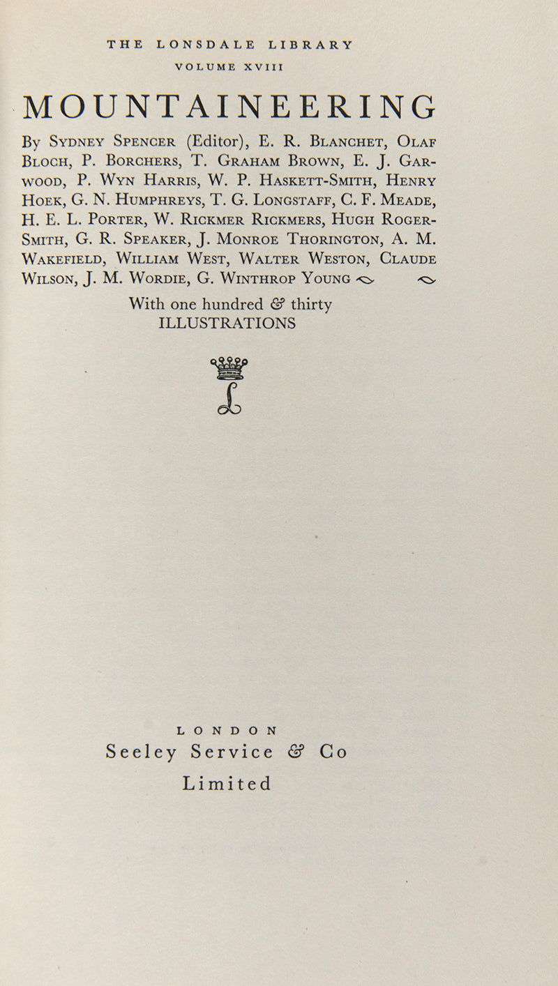 Deluxe issue of the first edition of Mountaineering by Sydney Spencer and others for the Lonsdale Library, in full blue morocco.