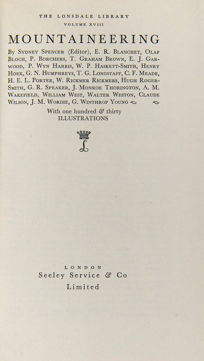 Deluxe issue of the first edition of Mountaineering by Sydney Spencer and others for the Lonsdale Library, in full blue morocco.