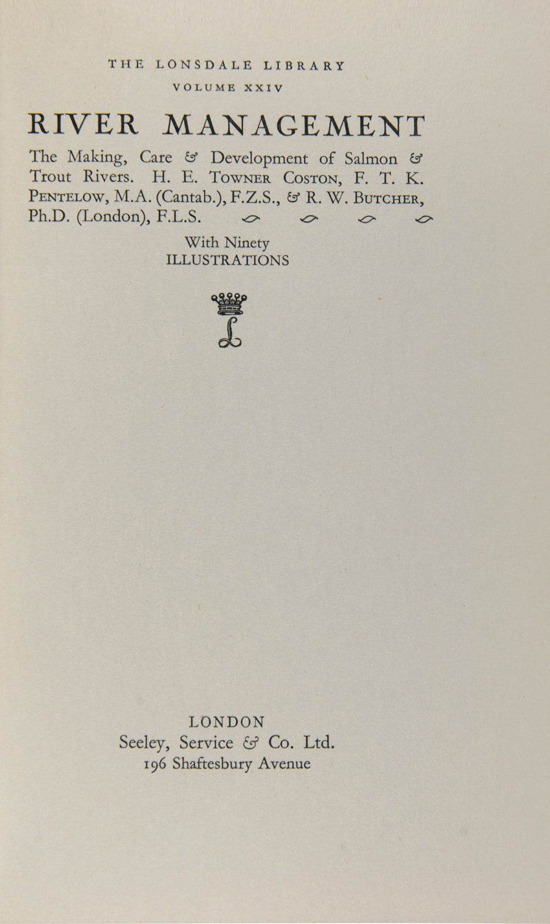 Deluxe issue of the first edition of River Management by H. E. Towner Coston and others for the Lonsdale Library, in full blue morocco.