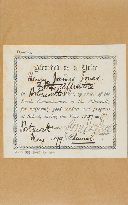 First edition of Edward Poulton's Charles Darwin and the Theory of Natural Selection, presented by the Lords of the Admiralty to Major Henry James Jones.