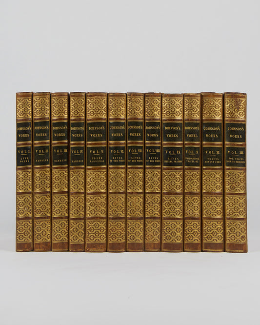 The collected works of the prolific writer Samuel Johnson (1709-1784) who was famed for his creation of the dictionary.