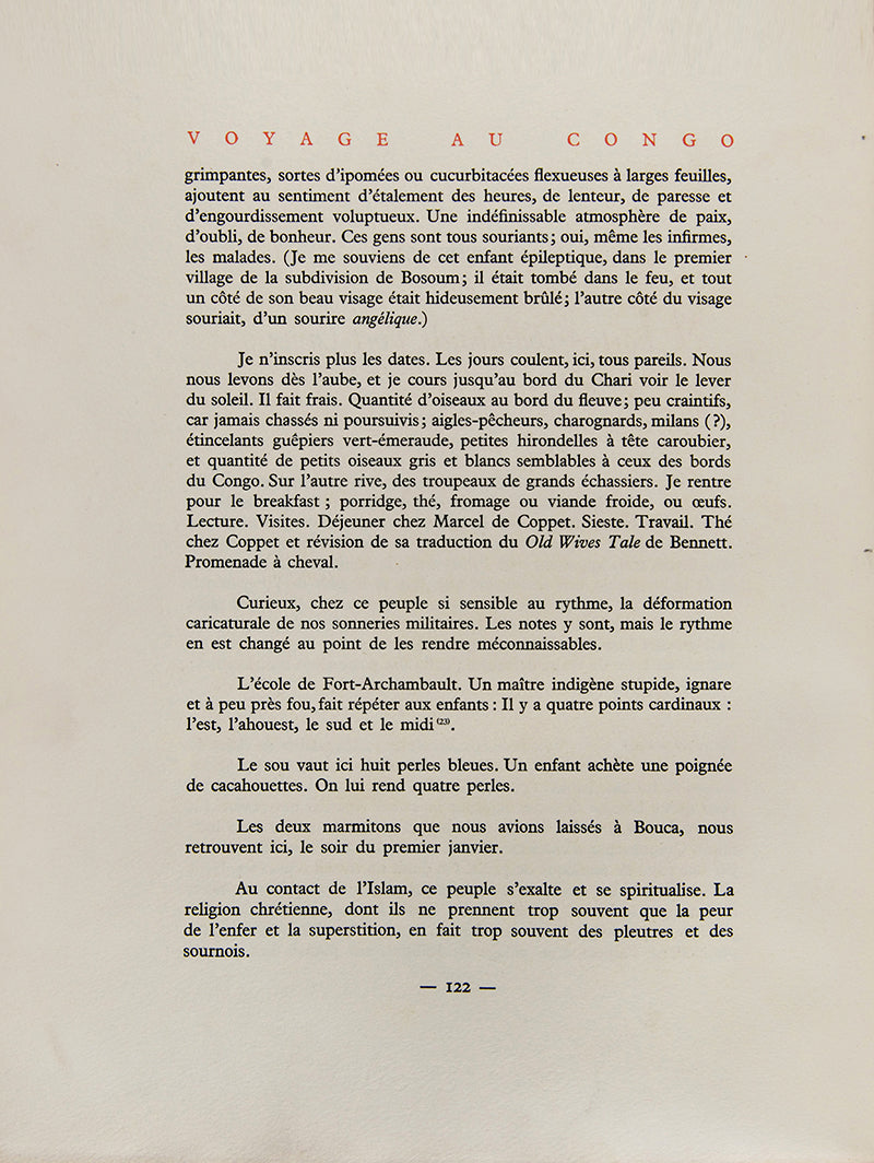 First edition of Andre Gide's Voyage au Congo, with Marc Allegret's famous sepia heliographed photographs.
