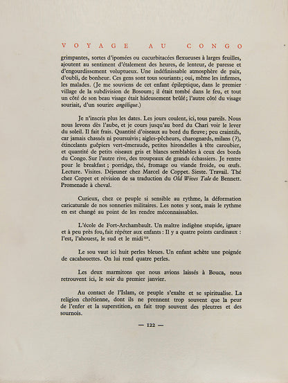 First edition of Andre Gide's Voyage au Congo, with Marc Allegret's famous sepia heliographed photographs.