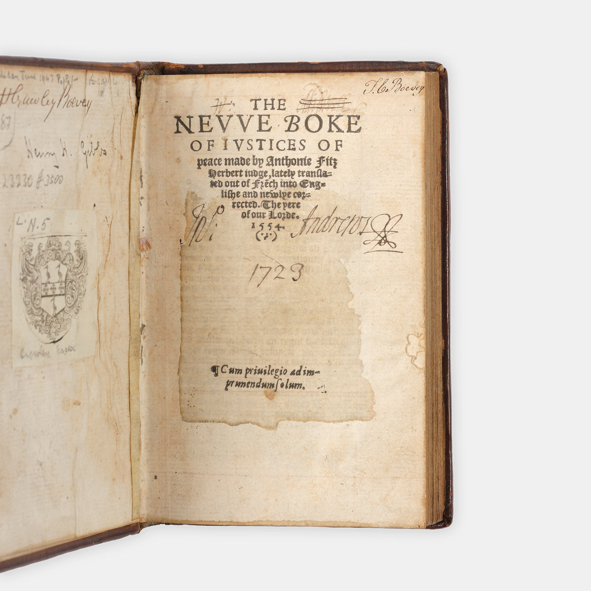 An early edition in English of Sir Anthony Fitzherbert's practical manual The Newe Boke of Justices of Peace, in a contemporary English gilt tooled binding