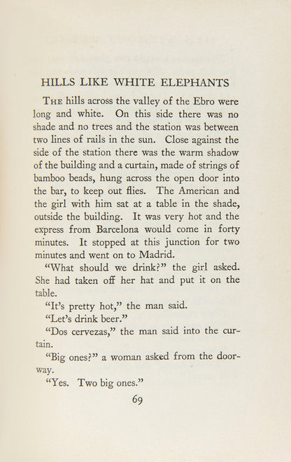 Men Without Women is Ernest Hemingway's second collection of short stories; "The Killers", "Hills Like White Elephants", and "In Another Country" are considered to be among Hemingway's best work.
