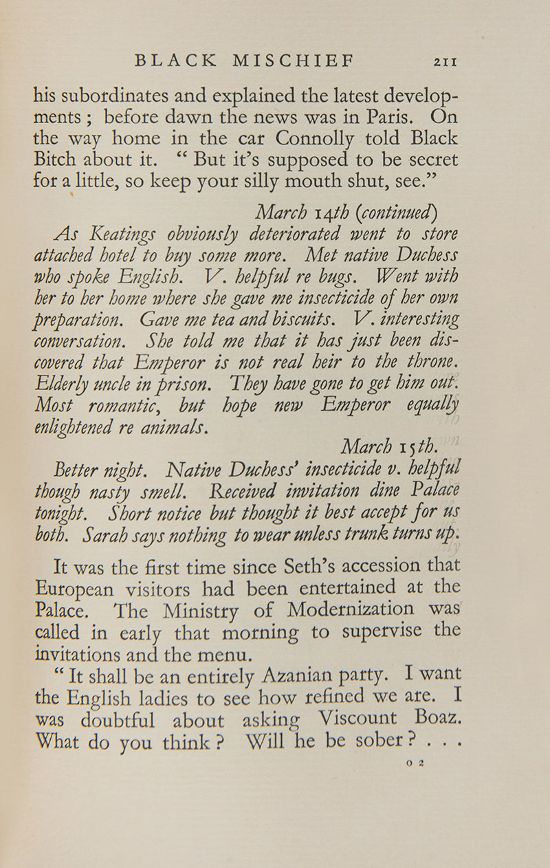 Evelyn Waugh's third novel, Black Mischief was written whilst staying at Madresfield Court, Worcestershire as the guest of the Lygon sisters; this was the book that established his reputation as a master satirist. 