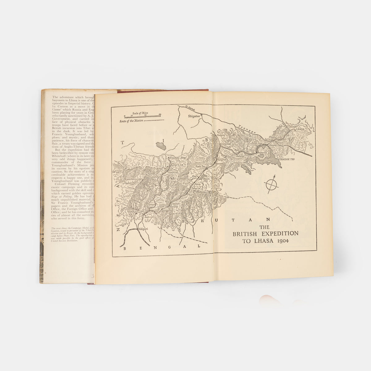 First edition with dust jacket, of Peter Fleming's Bayonets to Lhasa, the story of Younghusband's military expedition to Tibet which had been conceived by Lord Curzon as part the 'Great Game' against Russia.