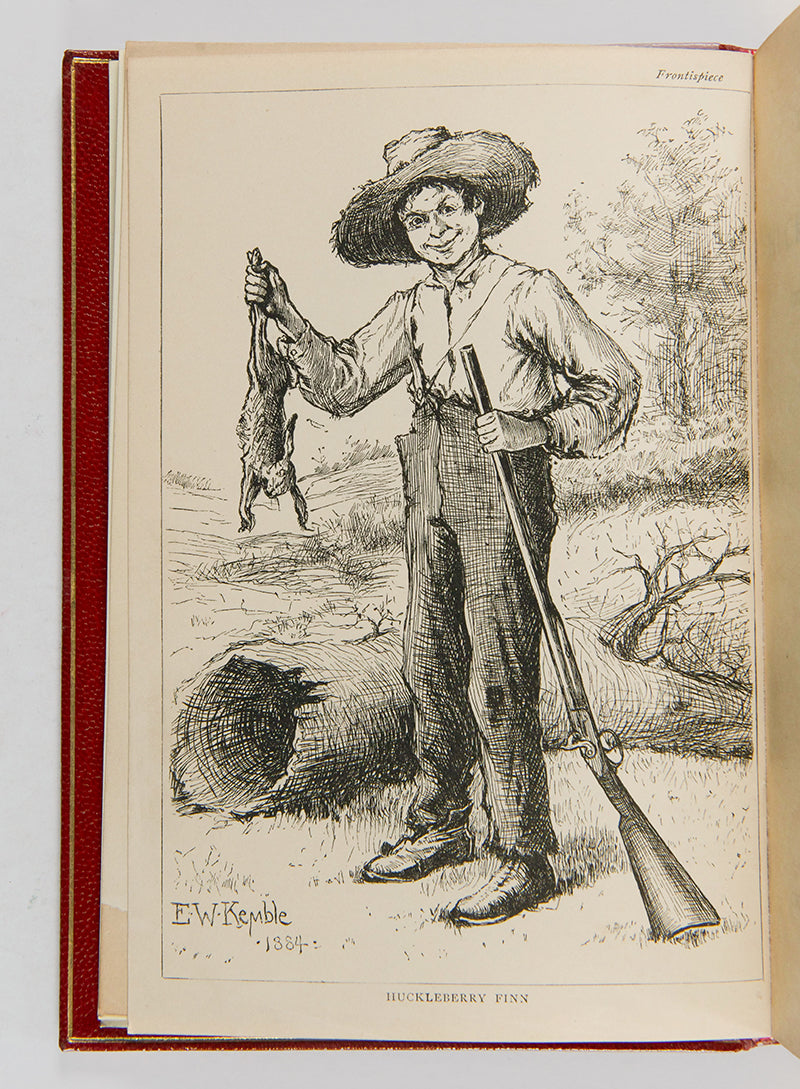 This copy is a first edition of one of the pillars of American literature, The Adventures of Huckleberry Finn by Mark Twain,which follows the titular character's journey down the Mississippi 
