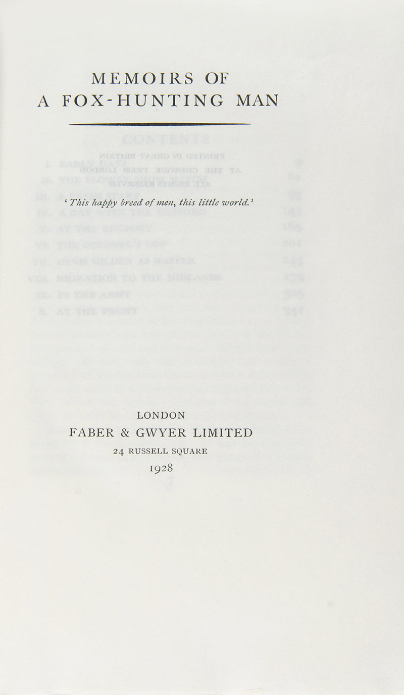 The signed limited edition of Fox-Hunting Man by Siegfried Sassoon was published one month following the fist trade edition.
