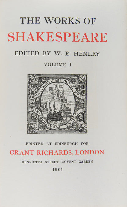 A handsome, finely-bound set of the collected works of the eminent William Shakespeare.