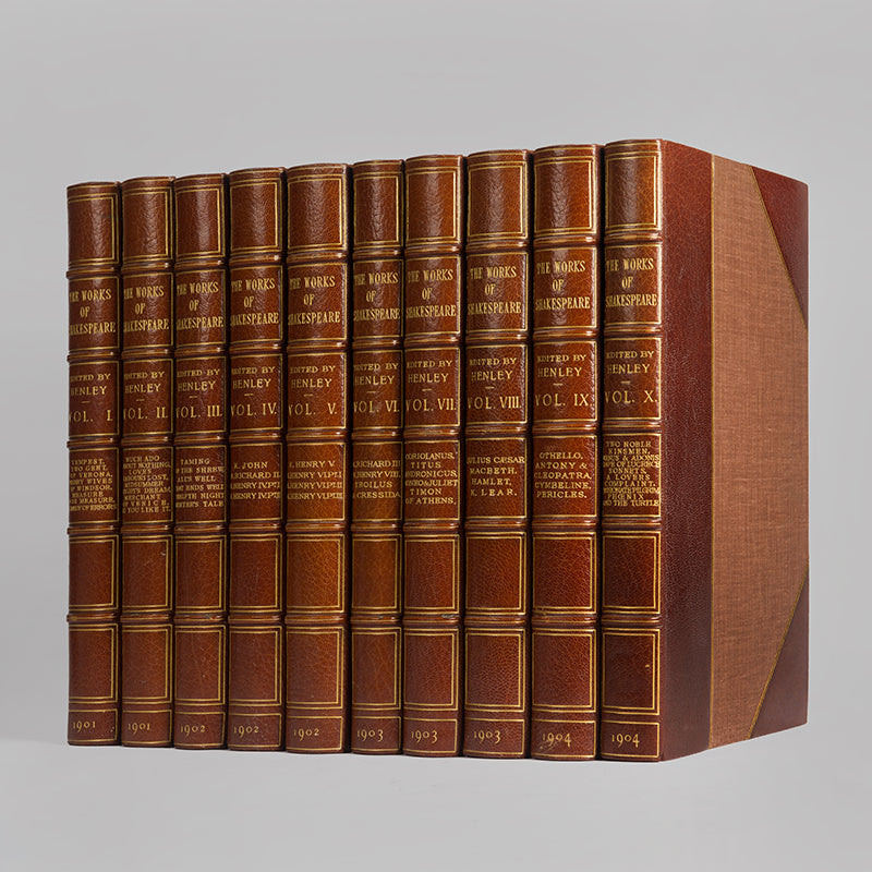 A handsome, finely-bound set of the collected works of the eminent William Shakespeare.