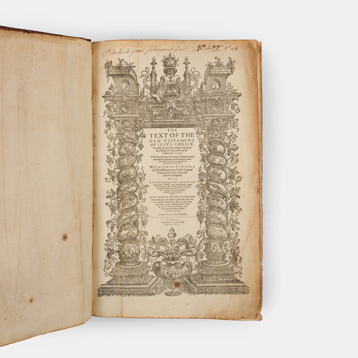 The third edition of William Fulke's commentary on the New Testament, printing in parlallel collumns the text of the Bishop's Bible and Rheims version