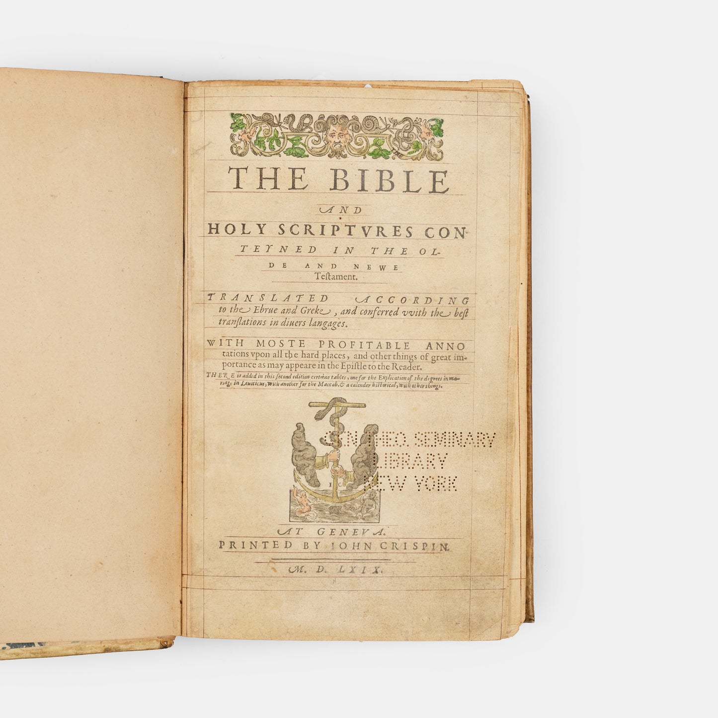 A remarkable copy of the second quarto edition of the Geneva Bible, complete with hand-coloured woodcut illustrations and 5 maps, and bound in seventeenth-century vellum gilt onlaid in red morocco