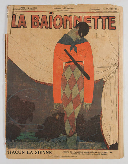 A wonderful large original watercolour of Nijinsky as Harlequin in Le Carnaval.