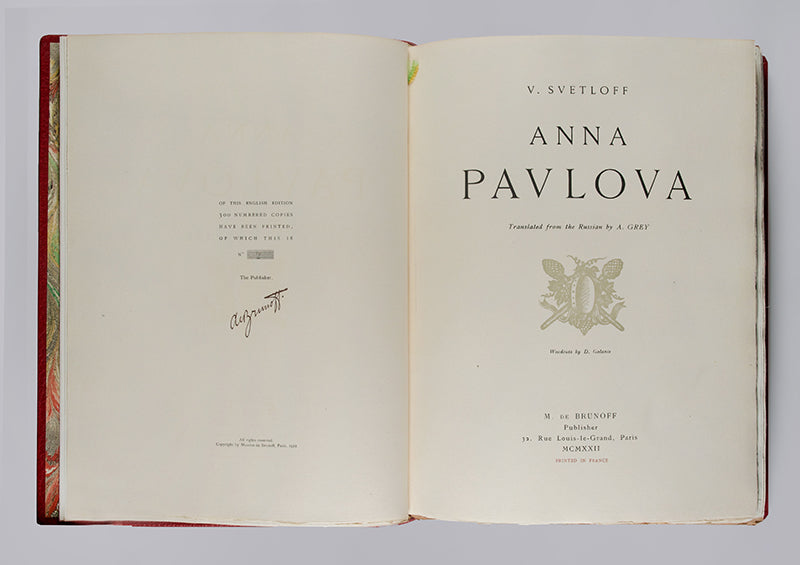 An exceptional copy of the first monograph on Pavlova, additionally signed by her on the half title.
