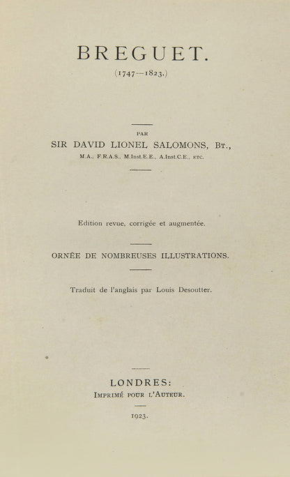 Important study of Breguet watches and watchmaking. 