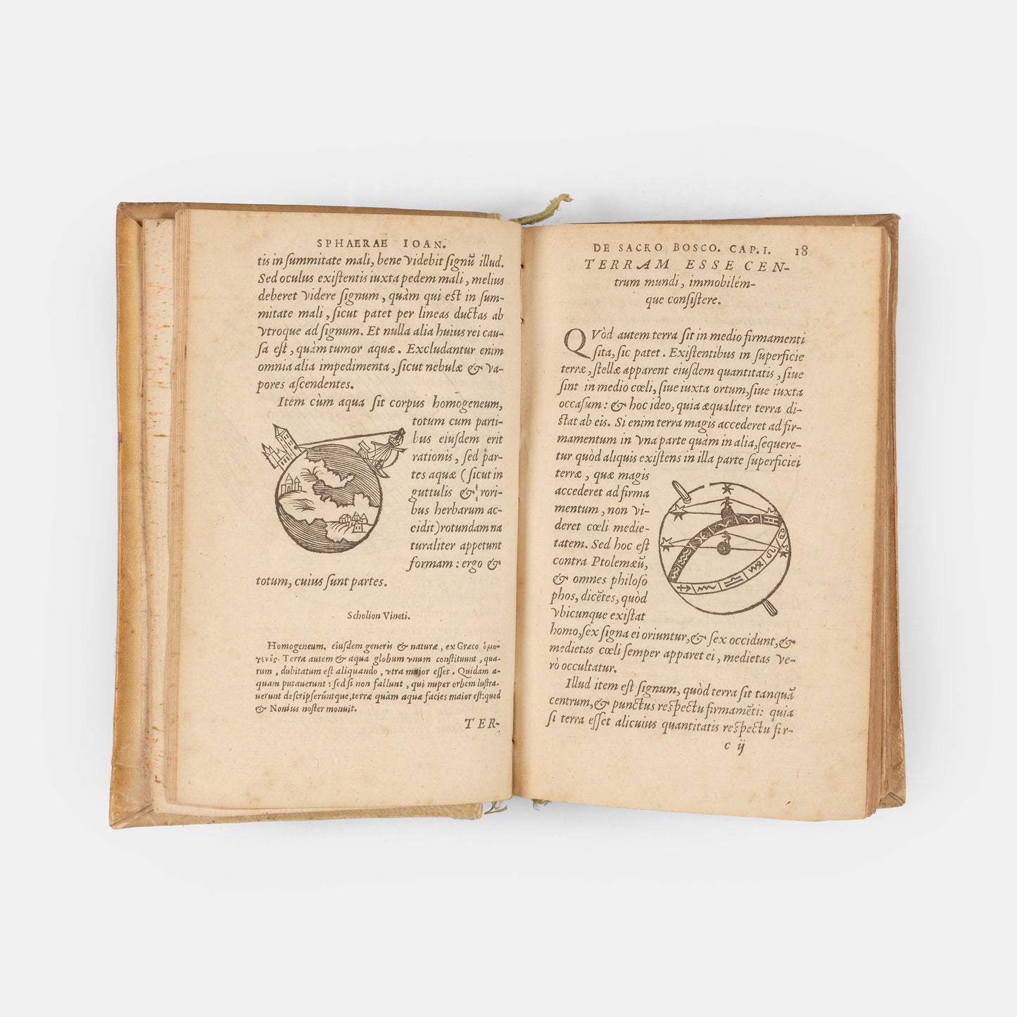 Sammelband containing the first editions of two significant astronomical textbooks, an influential 1556 edition of Sacrobosco's De Sphaera and Peucer's Elementa Doctrinae.