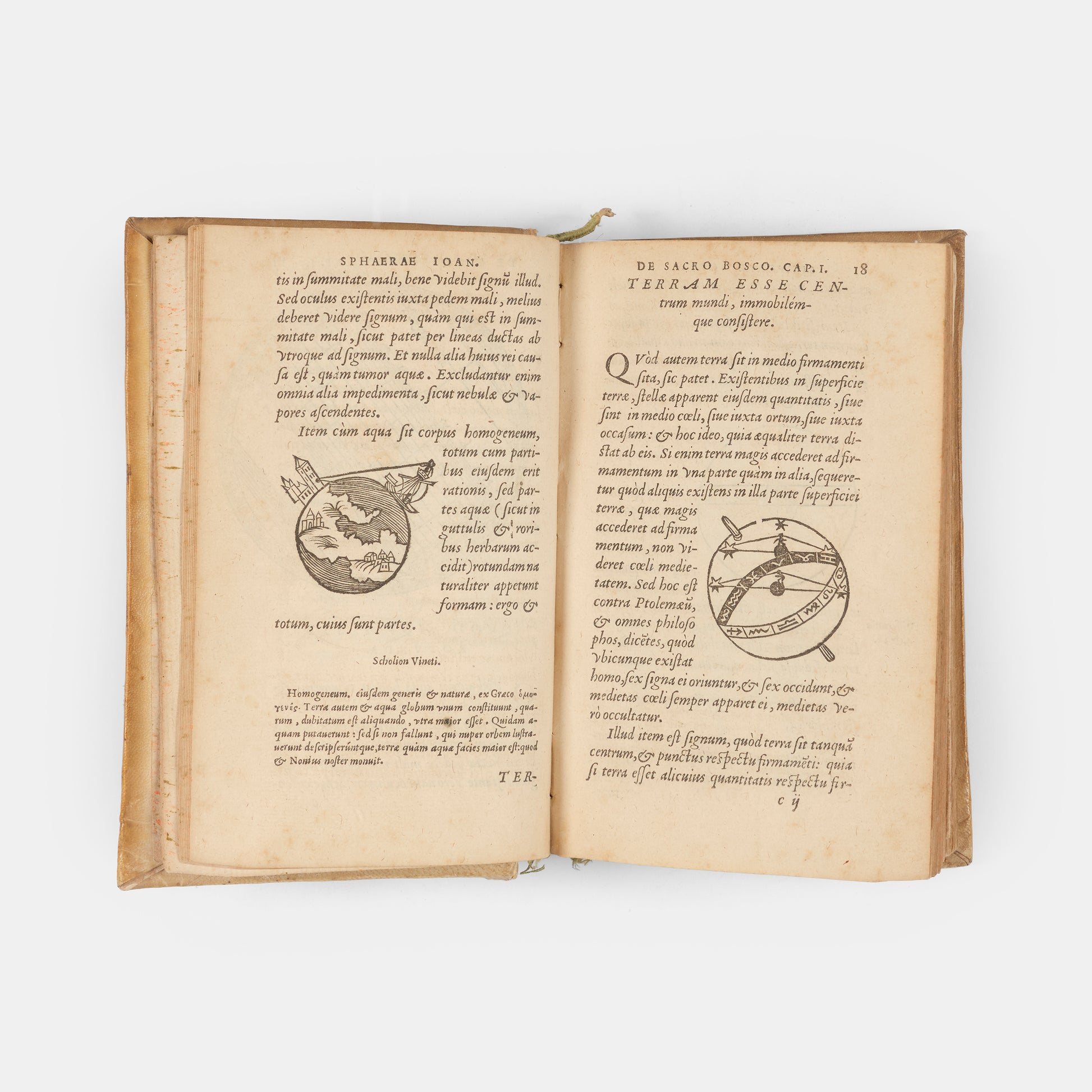 Sammelband containing the first editions of two significant astronomical textbooks, an influential 1556 edition of Sacrobosco's De Sphaera and Peucer's Elementa Doctrinae.