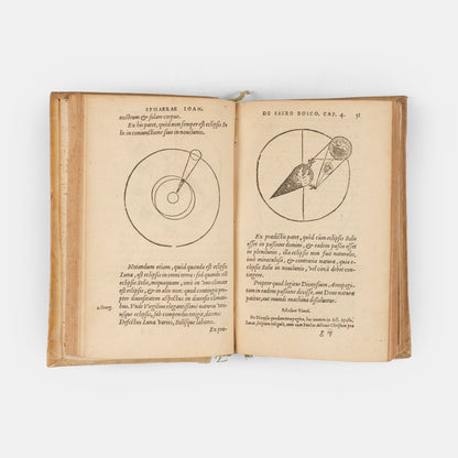 Sammelband containing the first editions of two significant astronomical textbooks, an influential 1556 edition of Sacrobosco's De Sphaera and Peucer's Elementa Doctrinae.
