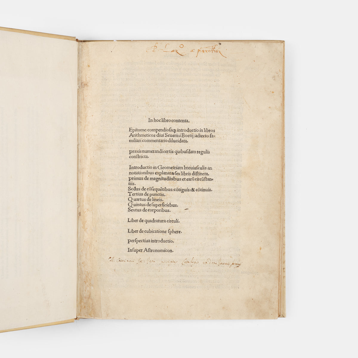 The first edition of philosopher Jacques Lefèvre d'Étaples's condensed version of Boethius's De Arithmetica (On Arithmetic), published by Hneri Estienne in 1503.