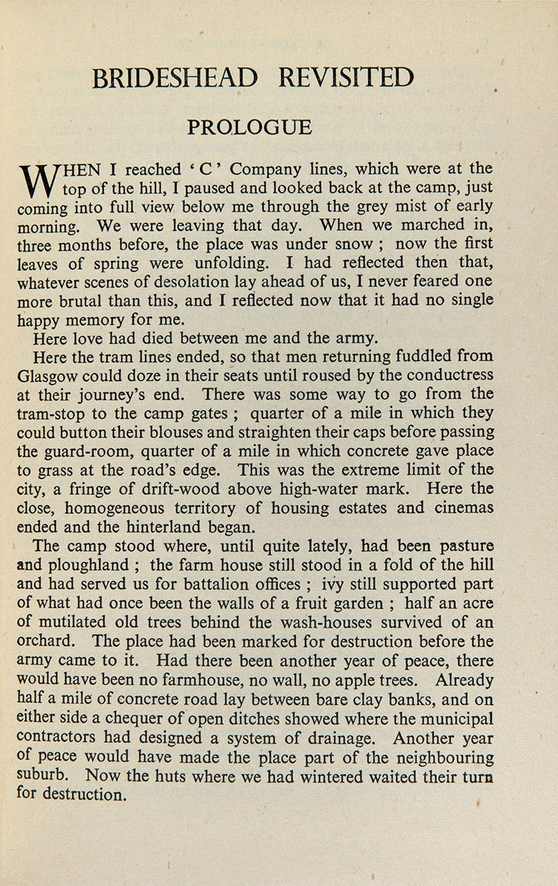 Evelyn Waugh's defining novel, Brideshead Revisited, details the spiritual lives behind the facades of an aristocratic family and their middle-class friend, the protagonist.